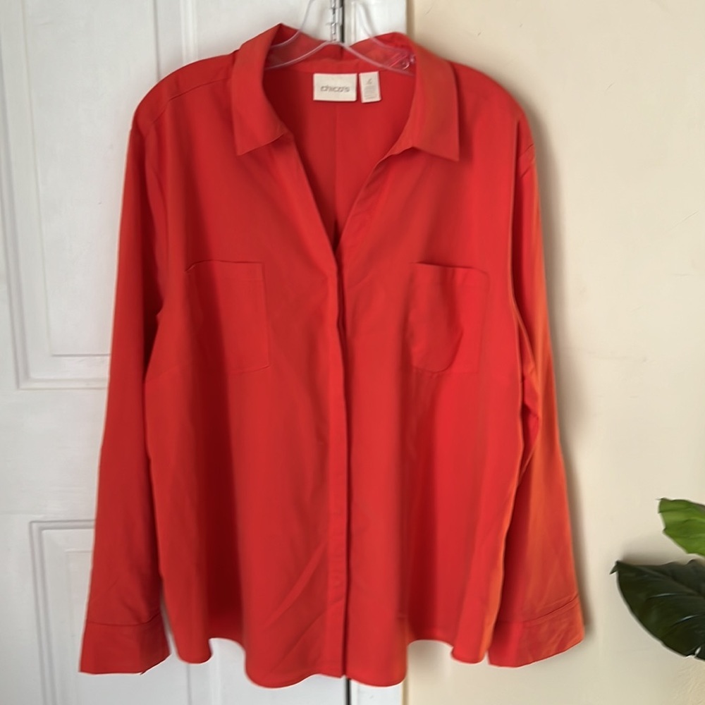 Chico’s Orange Button-Down Long Sleeve Tunic Shirt Size 4/4X/26‎